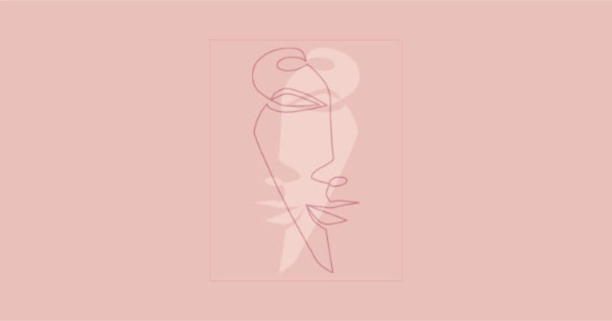 Trust your abilities - stylised female face mirrored in line art in shades of pink