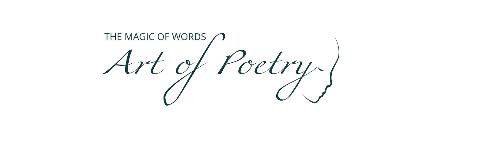 Webseitenbanner für den Header mit dem Schriftzug Art of Poetry und dem Gesicht einer jungen Frau oder Muse vor dem Vollmond