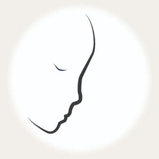 Stylised female face in profile with the full moon in the background